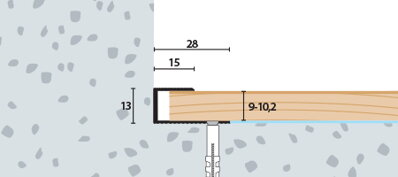 Ukovčovacia lišta vŕtaná strieborná matná 28x13 mm, hrúbka 9 - 10,2 mm