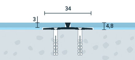 Prechodová lišta vŕtaná strieborná matná 34x4,8 mm, hrúbka 3 mm