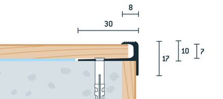 Schodová lišta vŕtaná šampanská matná 30x17 mm, hrúbka 7 mm