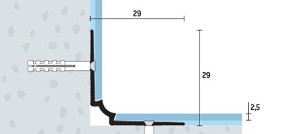 Ukončovací kútový profil vŕtaná strieborná matná 29x29 mm, hrúbka 2,5 mm