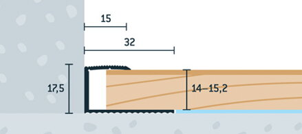 Ukovčovacia lišta šampanská matná 32x17,5 mm, hrúbka 14 - 15,2 mm