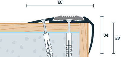 Schodová hrana dva krát vŕtaná s PVC vložkou šampanská matná* 60x34 mm