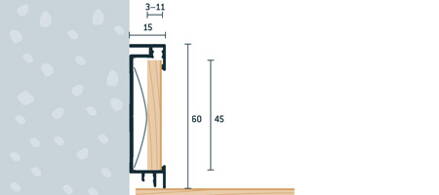 Soklová lišta s vložkou strieborná matná 60x15 mm