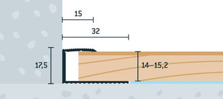 Ukovčovacia lišta šampanská matná 32x17,5 mm, hrúbka 14 - 15,2 mm