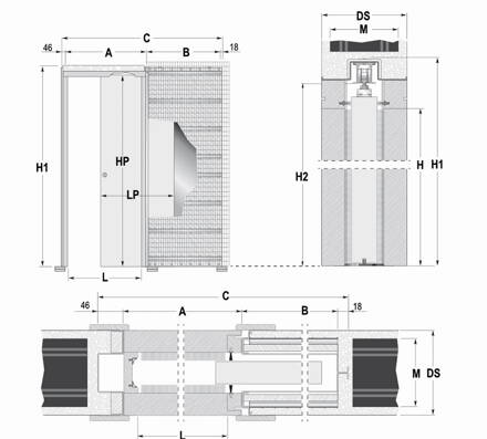 Stavebné puzdro ECLISSE EWOLUTO jednokrídlové 600x2100 mm, murivo